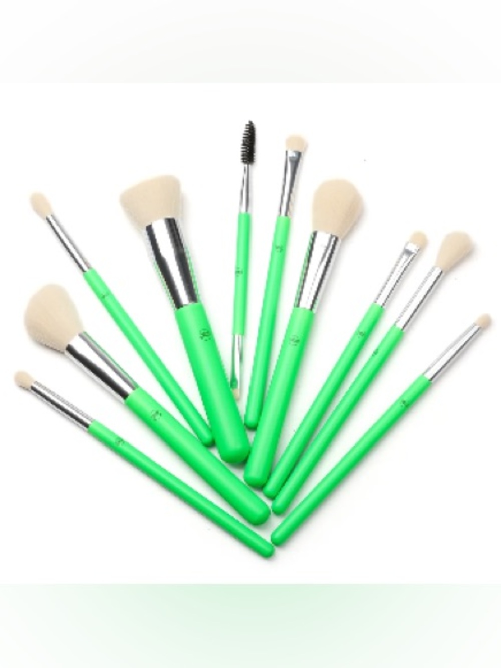 LURELLA COSMETICS Neon Brush Set 10 Pc Set Green NEW - Picture 2 of 6